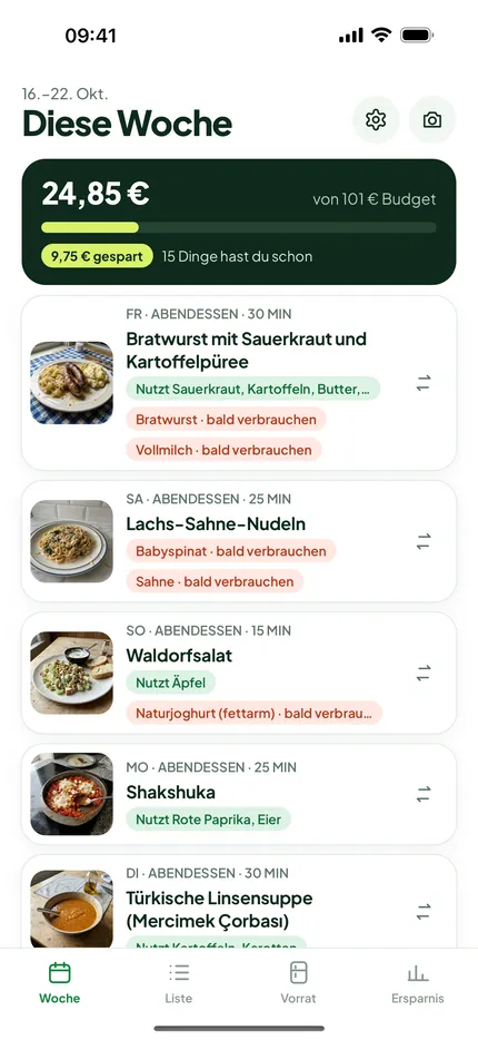 Planen: Leg fest, was du ausgeben willst. Jedes Gericht ist vorab durchgerechnet.