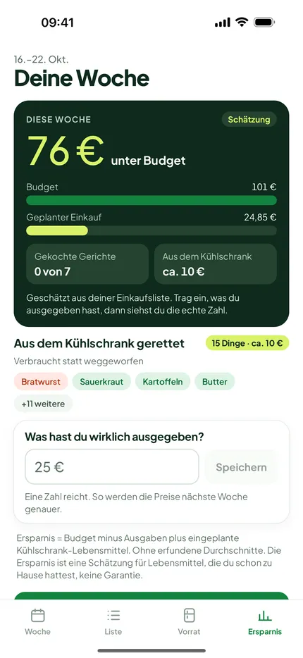 Sparen: Ein Wochenbericht mit deinen echten Zahlen. Ohne erfundene Durchschnitte.