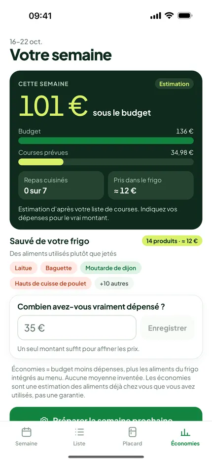 Économies: Un bilan chaque semaine, avec vos vrais chiffres. Aucune moyenne inventée.