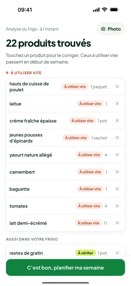 WattaEat: Une photo suffit. Nous listons son contenu et bâtissons votre semaine autour.